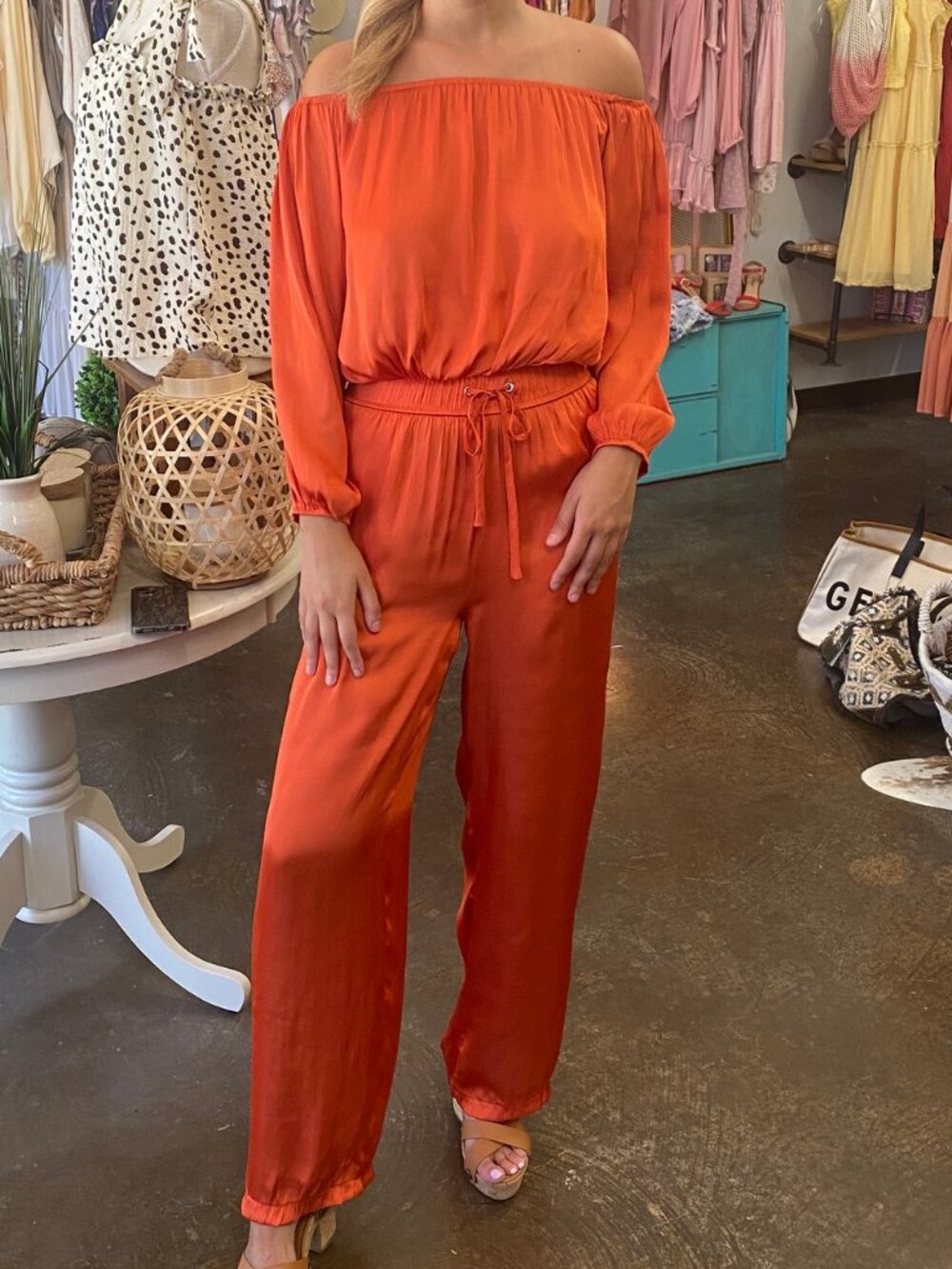 LLove Orange Off Shoulder Top & Pants Set